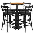 Flash Furniture 24'' Round Natural Laminate Table Set with Round Base and 4 Ladder Back Metal Bar Stools, Black Vinyl Seat-Black Powder Coated Chair and Table Frame