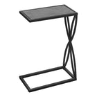 Monarch Specialties 3305 Accent Table - 25"H/Grey Stone-Look/Black Metal-C-shaped accent table with a base that can be slid underneath sofas for convenience