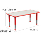 Flash Furniture 23.625"W x 47.25"L Rectangular Red Plastic Height Adjustable Activity Table Set with 4 Chairs-Primary Red Colour