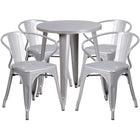 Ensemble avec table ronde en métal argenté et 4 sièges à bras ajourés, intérieur/extérieur, 24 po (CH-51080TH-4-18ARM-SIL-GG)-Ensembles pour l’intérieur et l’extérieur