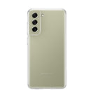 Samsung S21FE Clear Cover-Hybrid material for stronger defense: The Clear Cover delivers strengthened protection from shocks with a hybrid PC+PMMA safeguarding the rear, along with a flexible TPU bumper around all four sides.
