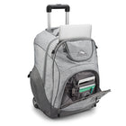 High Sierra Powerglide Rolling Backpack - Silver Heather-Hideaway, telescoping handle, airmesh shoulder straps stow behind a zippered, padded back panel