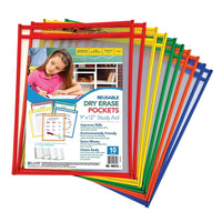 C-Line Reusable Dry Erase Pockets, Primary Colours, 9" x 12", 10 Pack (CLI40610)-Helps to protect the environment and save paper by eliminating the need to copy worksheets over and over again