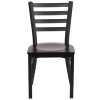 Flash Furniture HERCULES Series Black Ladder Back Metal Restaurant Chair - Walnut Wood Seat - 2 Pack-Set of 2 Metal Dining Chairs