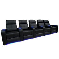 Valencia Verona Leather Air Home Theatre LED Manual Recliner, 5-Seats, Black (5-BLK-ML)-Wrapped in Premium Leather Air