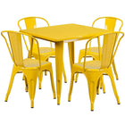 Flash Furniture 31.5'' Square Yellow Metal Indoor-Outdoor Table Set with 4 Stack Chairs (ET-CT002-4-30-YL-GG)-Galvanized Steel, Metal, Rubber