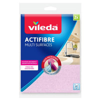Vileda Actifibre Multi-Surface Cloths - 2 Pack-Actifibre combines the super absorbency of a sponge cloth and cleaning performance of a microfibre cloth and window cleaning cloth for optimal liquid absorption