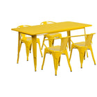 Flash Furniture 31.5'' x 63'' Rectangular Yellow Metal Indoor-Outdoor Table Set with 4 Arm Chairs (ET-CT005-4-70-YL-GG)-Seats 4 people
