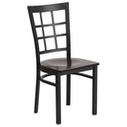 Flash Furniture – Chaise de restaurant HERCULES en métal à dossier ajouré, noir, siège en noyer (XUDG6Q3BWINWALW)-Capacité de poids de 500 lb