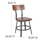 Flash Furniture Flint Series Rustic Walnut Restaurant Chair with Wood Seat & Back & Grey Powder Coat Frame-15 Gauge Steel Frame