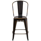 Flash Furniture Commercial Grade 24" High Distressed Copper Metal Indoor-Outdoor Counter Height Stool with Back-Set of 4 Bistro Style Counter Stools