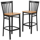 Flash Furniture HERCULES Series Black School House Back Metal Restaurant Barstool - Natural Wood Seat - 2 Pack-School House Back Design