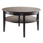 Winsome Amelia Round Coffee Table with Pull Out Tray-Pull out tray is completely removable if desire and tray surface is 11.49"W x 13.94"D with option of stopper tray will pull out 11". Shelf has a clearance of 4.73". Ground clearance to shelf is 9.92"