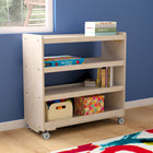 Flash Furniture Bright Beginnings Commercial Grade Space Saving 4 Shelf Wooden Mobile Classroom Storage Cart w/ Casters- Natural-Natural Finish Engineered Birch Plywood