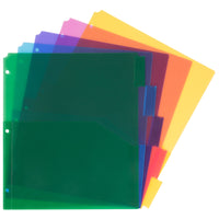 JAM Paper Plastic Index 5-Tab Dividers w/ Double Pockets - 9 3/4" x 11 1/2" - Assorted - 6 Sets/Pack - 5 Tabs/Set-Colour: Multi Coloured | 5-Tab Plastic Index Dividers with Pockets