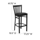 Flash Furniture – Tabouret de bar/restaurant Hercules en métal noir, dossier à traverses verticales, siège en vinyle noir-Deux barres d'appui courbes