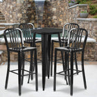 24'' Round Black Metal Indoor-Outdoor Bar Table Set with 4 Vertical Slat Back Barstools [CH-51080BH-4-30VRT-BK-GG]-24"W x 24"D x 41"H