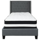 Flash Furniture - Lit à plate-forme Riverdale à une place touffeté et rembourré en tissu gris foncé-Ensemble de lit et matelas à plateforme à une place