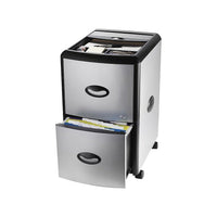 Storex Deluxe File Cabinet with Lock, Metal Accent Panels, Extra Storage-A rollaway cover keeps supplies within reach and out of sight