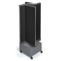Azar Displays 13.5"W x 44"H 4-Sided Pinwheel Pegboard Display with Wheeled Base, Solid Black (700445-BLK)-Includes four panels & Acrylic Sign Holder strip and stands on a 16" W x 12" H wheeled base