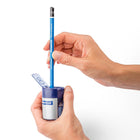 Staedtler Premium-Quality Metal Sharpener with Round Container - 2 Holes - Silver and Blue - 1 Pack-For standard-sized blacklead pencils up to 8.2 mm with a sharpening angle of 23-degrees for clear and accurate lines and for thick blacklead and coloured pencils up to 10.2 mm with a sharpening angle of 30-degrees for broad, soft lines