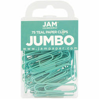 JAM Paper Colored Jumbo 2" Paper Clips - Teal - 3 Packs of 75-Color: Teal