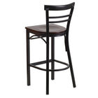 Flash Furniture HERCULES Series Black Two-Slat Ladder Back Metal Restaurant Barstool - Walnut Wood Seat-Walnut Finished Wood Seat