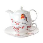 Roy Kirkham Tea for One Teapot with Tea Cup and Saucer - Robin-Teapot Set