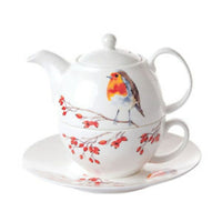 Roy Kirkham Tea for One Teapot with Tea Cup and Saucer - Robin-Teapot Set