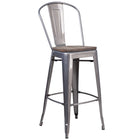 Flash Furniture 30" High Clear Coated Barstool with Back & Wood Seat-500 lb. Weight Capacity