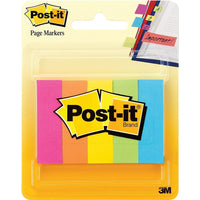 Post-it® - Marque-page, 1/2 po x 1 3/4 po, couleurs néon variées, paq./5 blocs-Couleurs variées qui se remarquent facilement