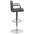 Flash Furniture Contemporary Quilted Vinyl Adjustable Height Barstools with Arms & Chrome Base - Grey - 2 Pack-Grey Vinyl Upholstery