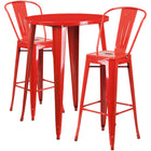 30'' Round Red Metal Indoor-Outdoor Bar Table Set with 2 Cafe Barstools [CH-51090BH-2-30CAFE-RED-GG]-Metal Cafe Bar Table