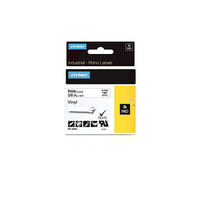 Dymo Rhino Industrial Vinyl Adhesive Labels, 3/8" x 18', Black Print on White-Vinyl labels offer moisture, chemical and UV resistance, making them ideal for labeling both indoors and outdoors