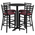 Flash Furniture 30" Round Black Laminate Table Set with X-Base & 4 Ladder Back Metal Barstools - Burgundy Vinyl Seat-Bar Height Table and Stool Set