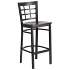 Flash Furniture HERCULES Series Black Window Back Metal Restaurant Barstool - Walnut Wood Seat-500 lb. Weight Capacity