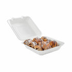 Globe Commercial Products 8" W x 8" D x 3" H Fibre Hinged Lid Bagasse Container - 200 Pack-Dimensions: 8" W x 8" D x 3" H