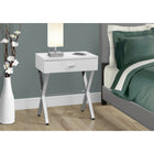 Monarch Specialties 3262 Accent Table - 24"H/Glossy White/Chrome Metal-Closed storage drawer with chrome drawer handle