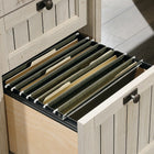 Sauder 65"W Costa L-Desk - Chalked Chestnut-Storage area behind door features an adjustable shelf and holds a vertical CPU tower