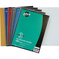 Hilroy 3-Subject Notebook, 10-1/2" x 8", Assorted, 108 Pages, 3-Hole Punched-Heavy-duty manila paper dividers between sections