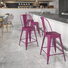Flash Furniture 24" High Purple Metal Indoor-Outdoor Counter Height Stool with Back-Cross Brace under seat provides extra stability