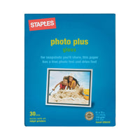 Staples Photo Plus Paper - Glossy - 8-1/2" x 11" - 30 Pack-Enjoy quality photo prints from your home photo printer