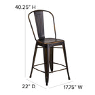Flash Furniture Commercial Grade 24" High Distressed Copper Metal Indoor-Outdoor Counter Height Stool with Back-Lightweight Design