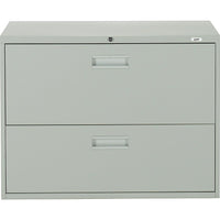 Staples Lateral File Cabinet, 2-Drawer, Grey-Positive interlocking system prevents tipping