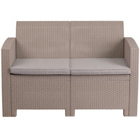 Flash Furniture Light Gray Faux Rattan Loveseat with All-Weather Light Gray Cushions-Contemporary Outdoor Loveseat