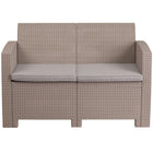 Flash Furniture - Causeuse en fausse rotin gris clair avec coussin gris clair tout temps-Causeuse d'extérieur contemporaine