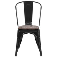 Flash Furniture - Chaise empilable en métal noir avec siège en bois-Ensemble de 4 chaises empilables de style bistro