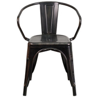 Flash Furniture Commercial Grade Black-Antique Gold Metal Indoor-Outdoor Chair with Arms-Set of 4 Stackable Bistro Style Chairs