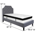 Flash Furniture Brighton Twin Size Tufted Upholstered Platform Bed with Memory Foam Mattress - Light Grey Fabric-Light Grey Fabric Upholstery