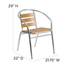 Chaise empilable de restaurant commerciale d'intérieur-extérieur en aluminium avec dossier à trois lattes en faux teck-Conception légère